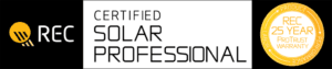 A black and white logo for the certified solar professional.
