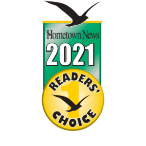 A green and yellow banner with the words " readers choice 2 0 2 1 ".