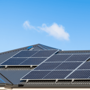 A roof with many solar panels on it