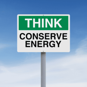 A green and white sign that says " conserve energy ".